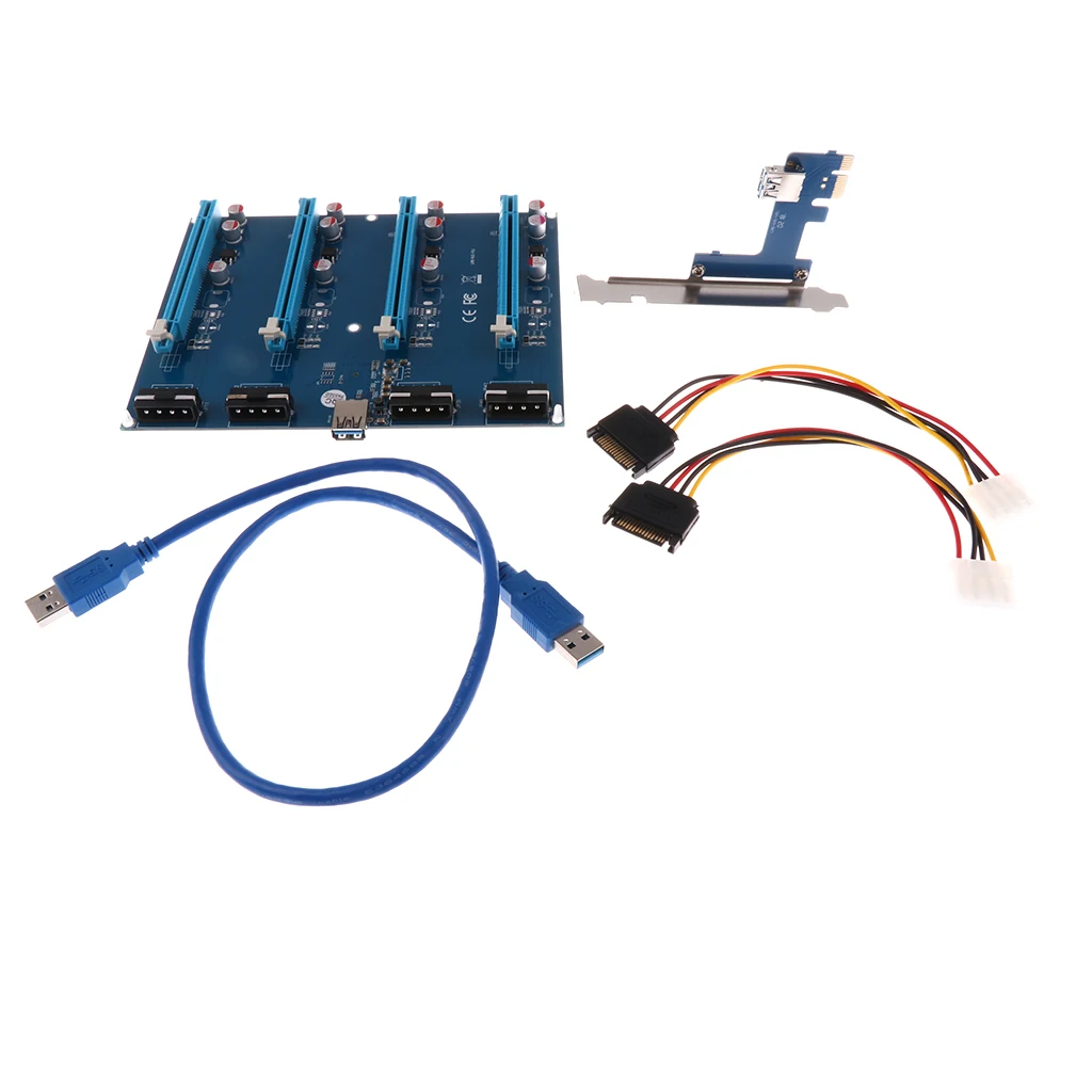 Lovoski 1Set PCI-E 1X To 4 PCIE 16X Slots Riser Expansion AdapterCard Board