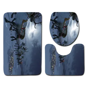 

Carpet 3PCS Home Bathroom Bath Mat Toilet Seat Cover Floor Mat Polyester Fiber Xmas Ornament Christmas