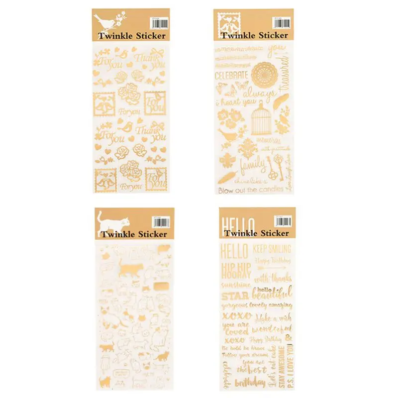 

4Pcs UV Epoxy Resin Fillings Gold Letters Cat Flowers Art Stickers Resin Mold Decor AXYD