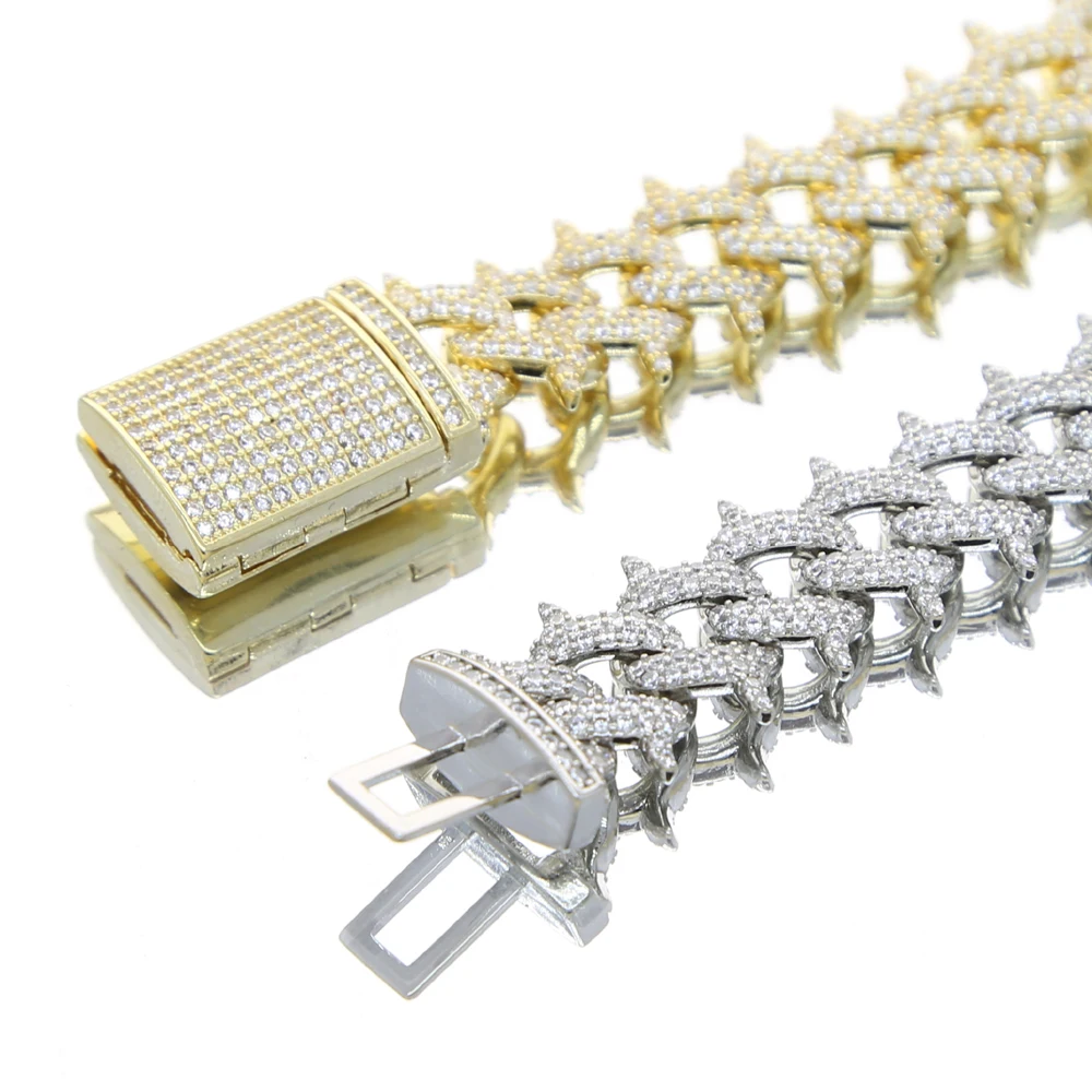 12mm Cuban Link Chains Necklace Gold Silver Color Cz Hiphop