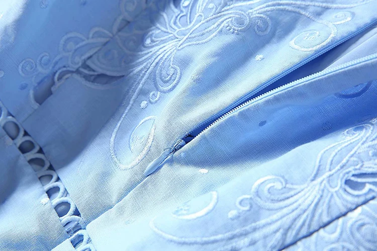 VERDEJULIAY/небесно-голубое платье; коллекция года; сезон лето-весна; высококачественное дизайнерское платье с цветочной вышивкой; Элегантное Платье До Колена