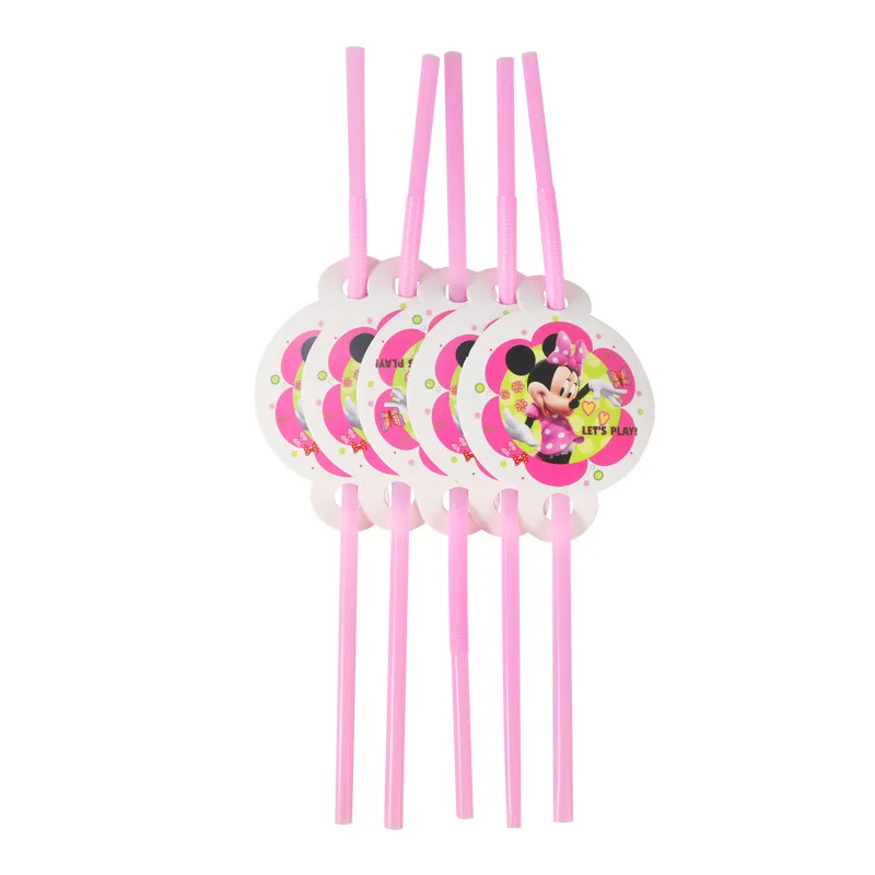 Straw 10Pcs Минни Маус День Рождения украшения поставки бумажные тарелки чашки салфетки баннер Pinata соломы одноразовые посуда для душа ребенка - Цвет: Straw 10Pcs