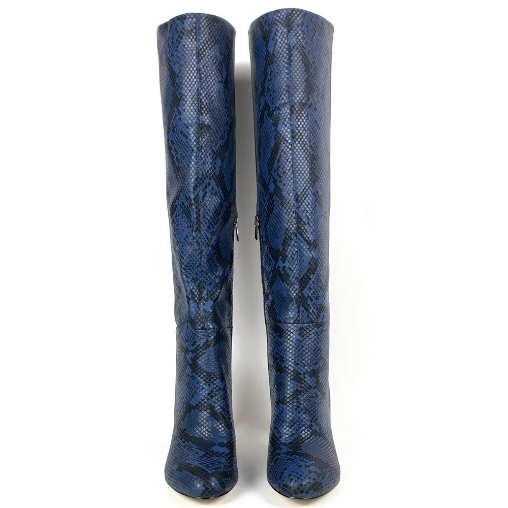 Women's Boots Round Toe High Heels Knee High Boots Snake Pattern Ladies Winter Shoes Fashion Outdoor Party Wear Aimirlly