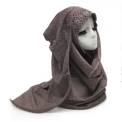 2019 шарф женский шарф из льна льняная кружевная отделка жемчуг сплошной цвет мусульманский головной убор Защита от солнца модный шарф-шаль