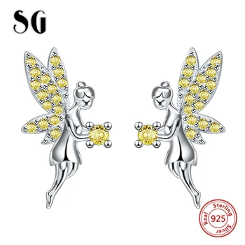 

925 silver Fairy Elf Yellow Zircon Studs earring Girl Gift 2020 Fashion Jewelry boucle d'oreille oorbellen wholesale
