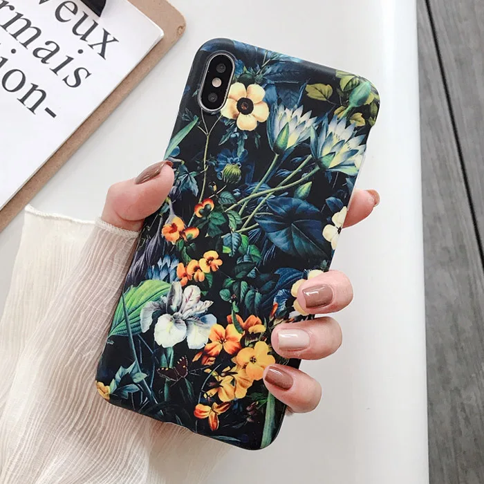 Lovebay ретро красочные цветы чехол для телефона для iphone 11 Pro XR XS Max X 6 6S 7 8 Plus лист матовый мягкий IMD арт задняя крышка с цветочным рисунком - Цвет: T8