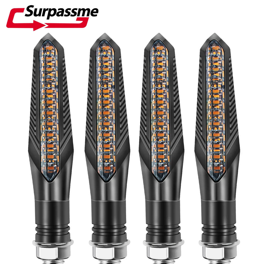 Universal LED Motorcycle Turn Signals Waterproof 12V Amber Flowing Water Flexible Rear Lights Indicators Flasher Blinker Lamp |