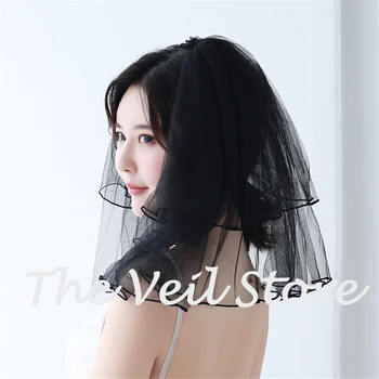 

Short Black 2 layers Tulle Bridal weeding Veils for Brides with comb Voiles Mariage Noir Courte velos de novia Negra Photo Shoot