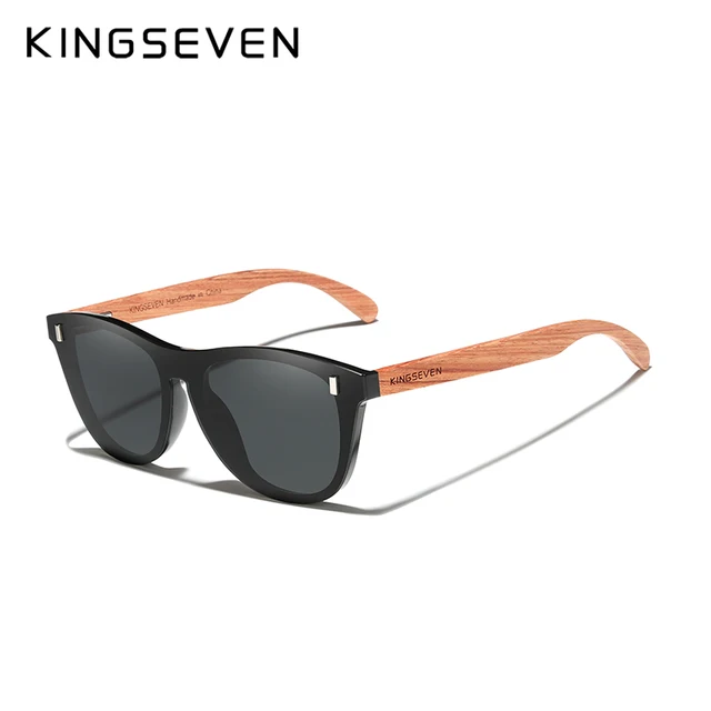 KINGSEVEN Brand Natural Bubinga Wooden Temple Polarized Rimless Sunglasses Men Women UV400 Handmade Eyewear Oculos de sol Black Bubinga Wood