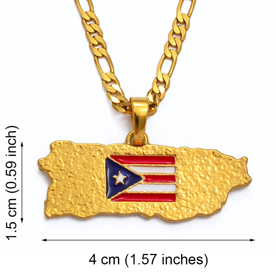 Anniyo Puerto Rico Map Flag Pendant Necklaces for Women Men Gold Color PR Puerto Ricans Jewelry