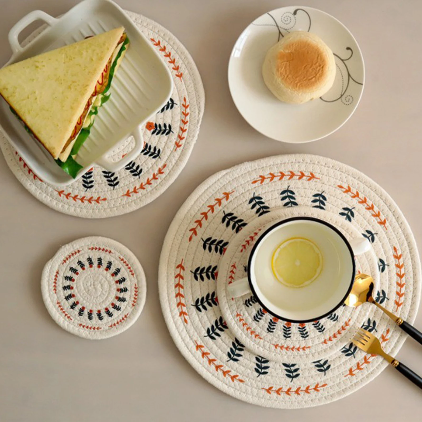 Coaster Placemat Scandinavian Woven Insulated Placemats Cotton Printed