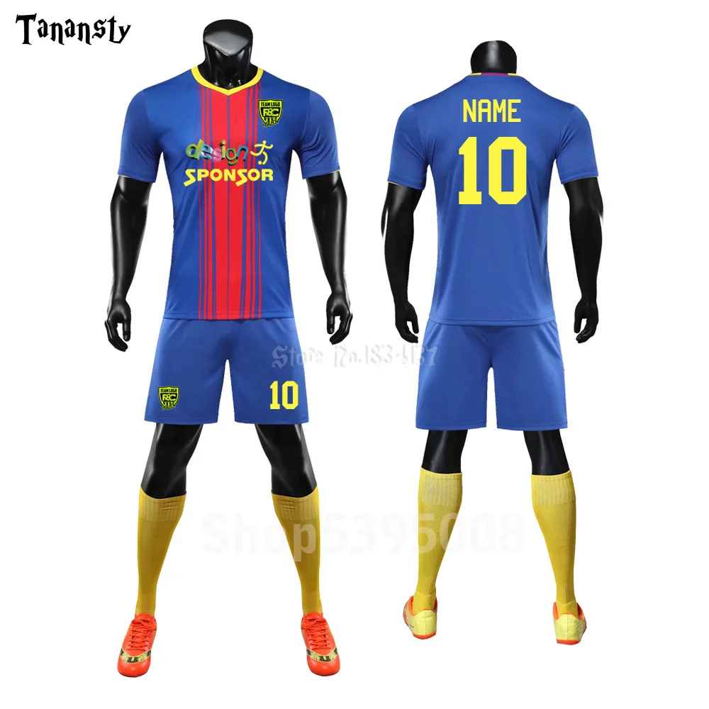 High Quality Men Boys Girls Football Kit Custom Team Adult Training Football Jersey Set Kids Children Soccer Uniforms New