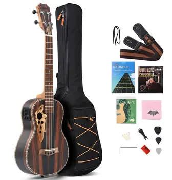 30 Inch All Blackwood Baritone Acoustic Electric Ukulele With Truss Rod with EQ with Gig Bag,Strap,Nylon String,Electric Tuner