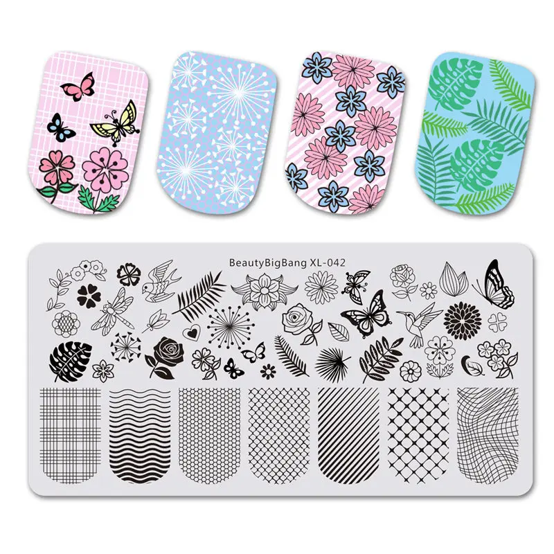 BeautyBigBang XL-021 6*12cm Rectangle Nail Stamping Plates Autumn Leaf Pattern Nail Art Stamp Template Image Plate Stencils - Цвет: V