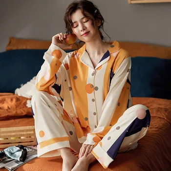 

Pijama Invierno Pure Cotton Pajamas Women Autumn Winter Long-sleeved Plus Size Home Clothes Two-piece Thin Suit Pidzama Damska