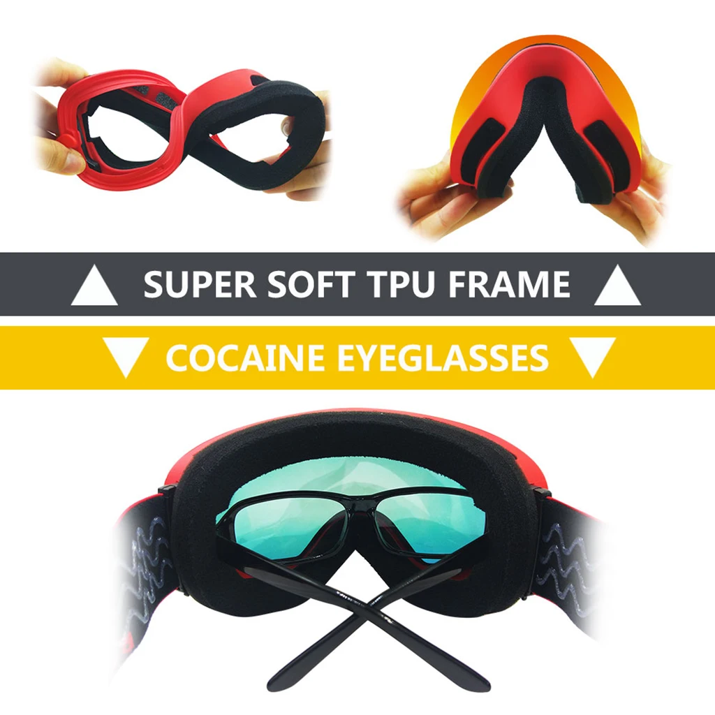 Ski Goggles Anti-fog Spectacles Snowboard UV Protection Over Glasses