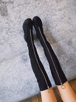 

2019 autumn and winter new fashion Europe and the United States long tube stretch boots zipper sexy over the knee boots women