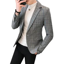 Suit jacket autumn new men's casual plaid blazert high quality men's fashion slim single button business casual suit jacket Suit jacket autumn new men's casual plaid blazert high quality men's fashion slim single button business casual suit jacket