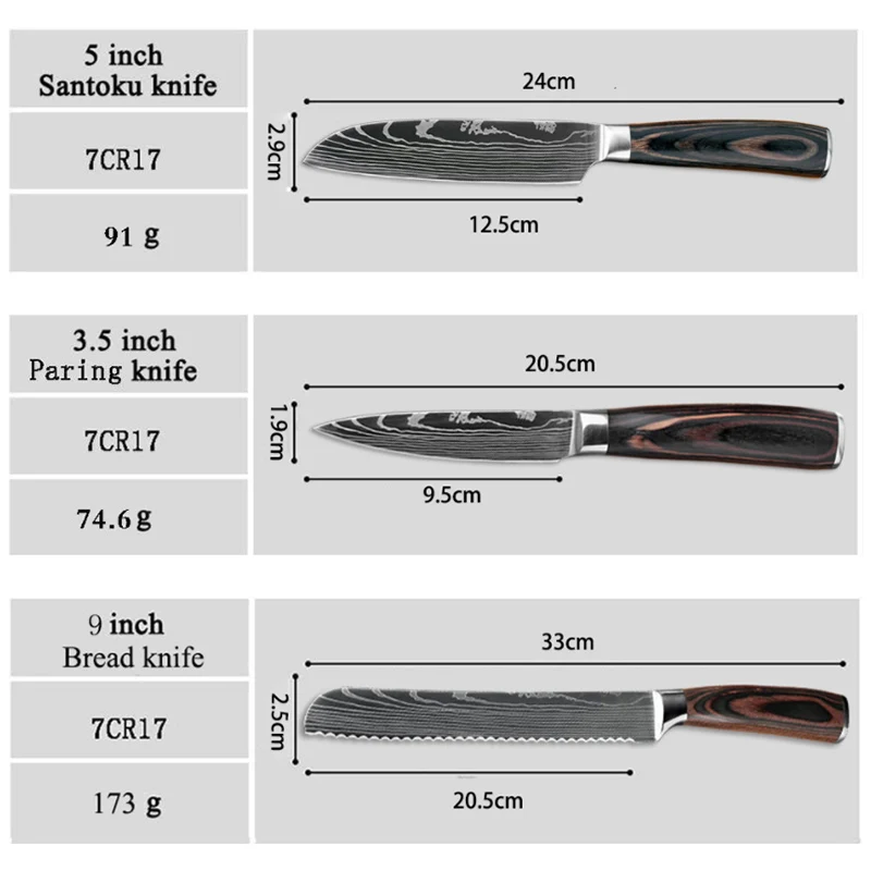 Дамасский лазерный узор кухонный нож 6 шт. японский 7CR17 440C высокоуглеродистой нержавеющей стали нарезки Santoku парковка Кливер ИНСТРУМЕНТЫ