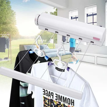 

5 Line Retractable Clothes Airer Washing Line Laundry Wall Mount Dryer Hanger Clothesline Outdoor Washing Line Drying Rack 3.7M