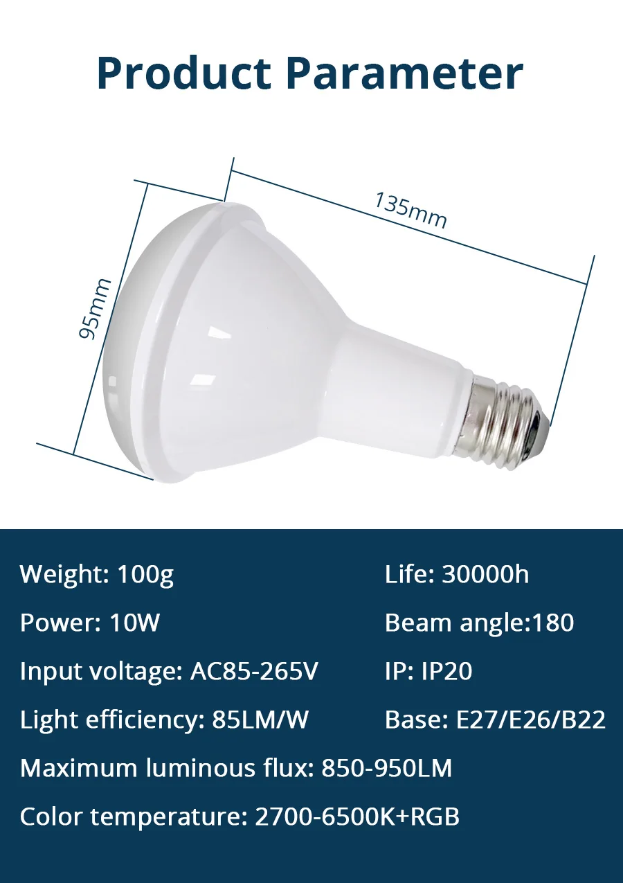 Benexmart BR30 LED Light Bulb Zigbee Smart RGBCW 10W Dimmable E27 Led Lamp Works