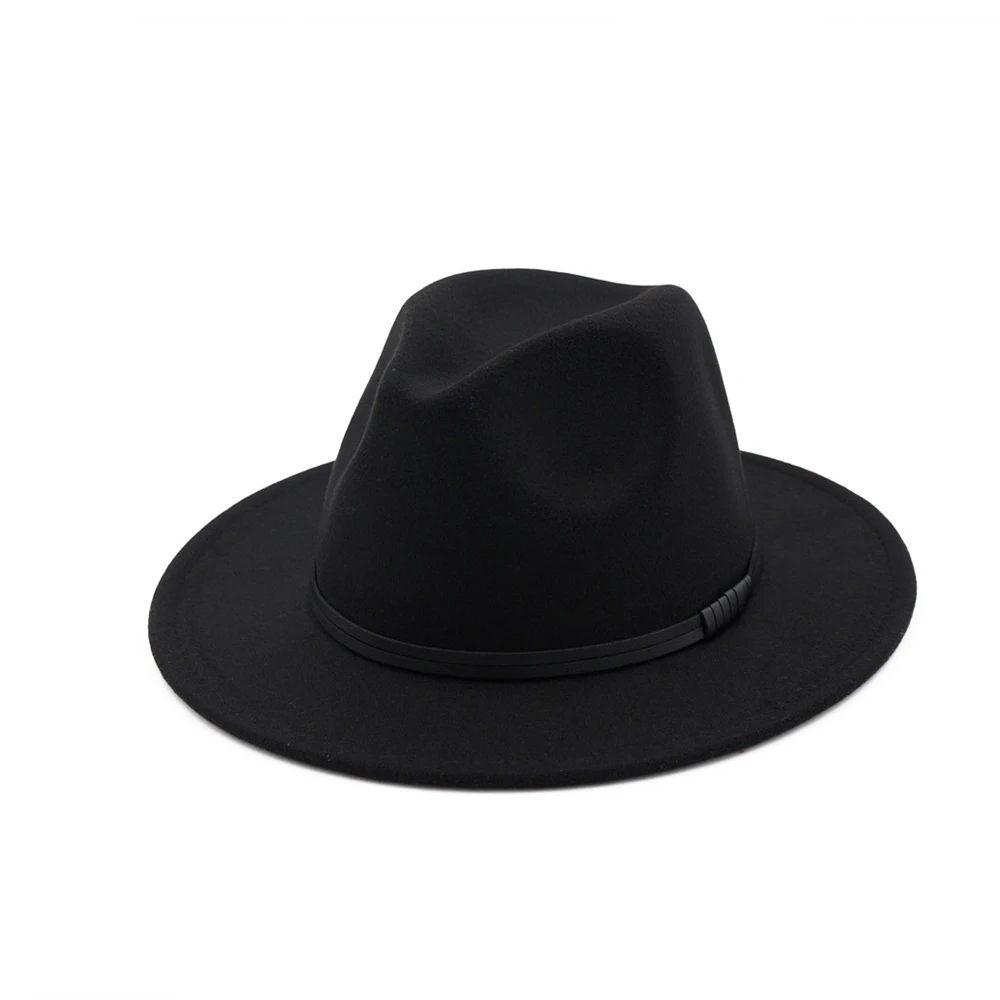Black Женская и Мужская шерстяная шляпа Fedora джентльмен Элегантная Дамская шапка на осень зиму широкий джазования с полями Кепка - Цвет: Black