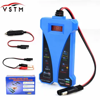 

12V Digital LED Display Battery Tester Smart Alarm Battery Voltmeter Alternator Charging Analyzer With Clips for Car Motorcycle