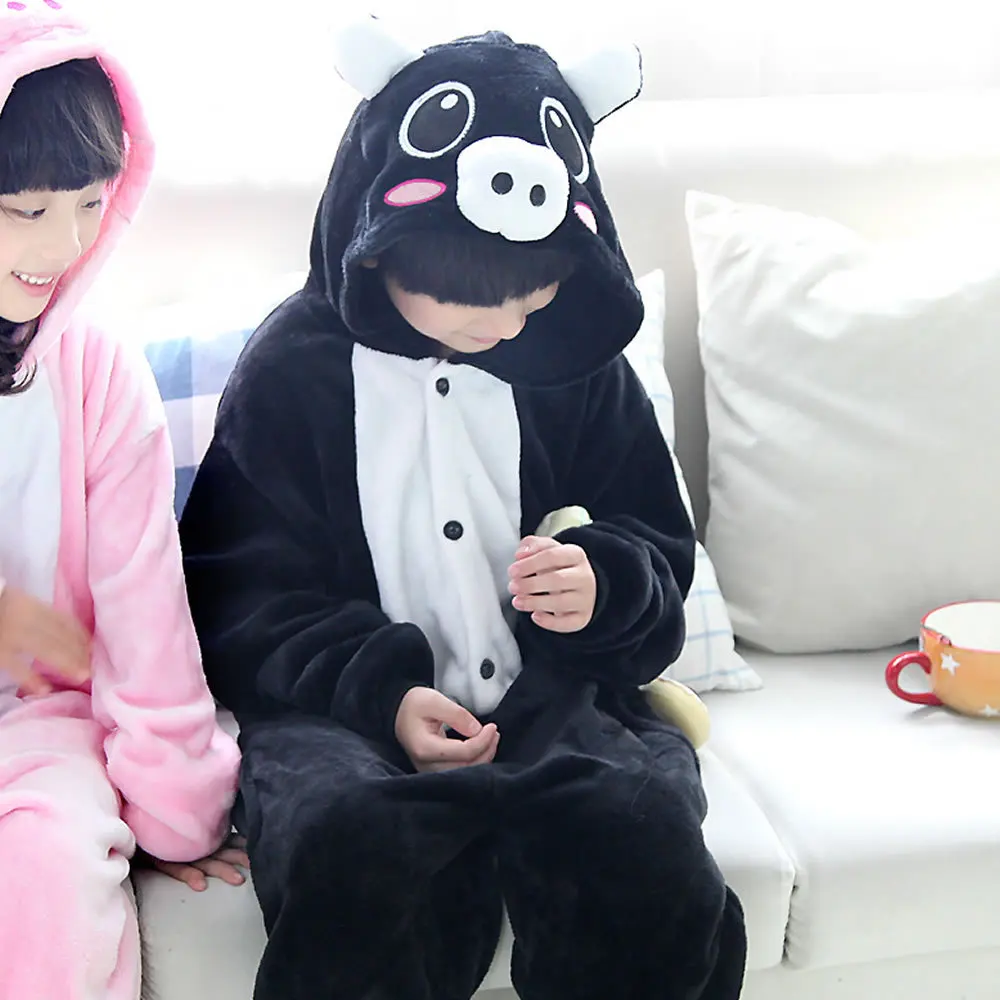 Flannel Pyjamas Kids Cosplay Cartoon Animal Kigurumi Pink Black Pig Pajamas Children Onesie Pijama Girls Boys Sleepwear Costume Flannel Pyjamas Kids Cosplay Cartoon Animal Kigurumi Pink Black Pig Pajamas Children Onesie Pijama Girls Boys Sleepwear Costume