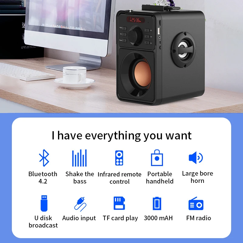 Многофункциональный супер бас Bluetooth динамик Портативная колонка высокой мощности сабвуфер музыкальный центр Bluetooth беспроводной портативный плеер