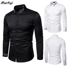 MarKyi Neckline Embroidery Slim Fit Long Sleeve Camisa Masculina 2020 New Social Men Club Prom Shirt MarKyi Neckline Embroidery Slim Fit Long Sleeve Camisa Masculina 2020 New Social Men Club Prom Shirt