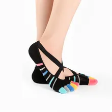 Для женщин носки для йоги крест противоскользящие пять пальцев спинка силиконовые Нескользящие 5 носков носки для занятия балетом и Фитнес спортивные хлопковые носки