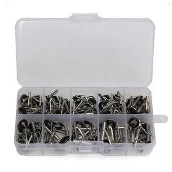

80 Pcs Fishing Rod Pole Guide Tip Top Ring Eye Repair Kit 10 Sizes Steel Rod Guide