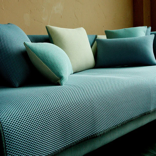 Дышащие диваны, чехлы для диванов, диванные подушки, летние диванные чехлы для гостиной, ледяная шелковая противоскользящая классная Подушка, наволочка и подушка - Цвет: Blue