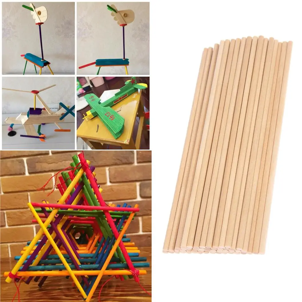 50x Wooden Strip Sticks Wood Dowels Rod DIY House Ship Aircraft Boat Model Craft