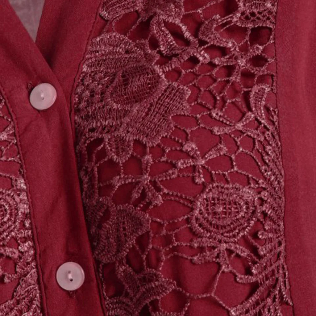 Женская Туника размера плюс, кружевная блузка, Осень-зима, женская одежда на пуговицах большого размера, сексуальная блуза с v-образным вырезом и длинным рукавом, блузы