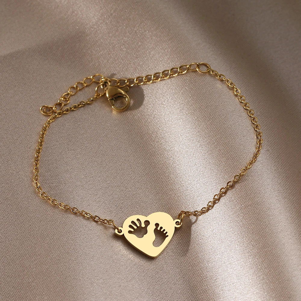 Stainless Steel Bracelets Baby Handprints Footprints Fashion Chain Charm Bracelet For Women Jewelry Party Friend Baby Best Gift - Image 6