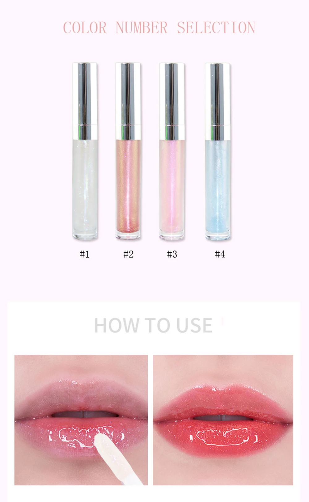 OEM Private Label 4Colors Light Pink Liquid Lipstick Vegan Clear Starry Holographic Lip Gloss Bulk Wholesale Korean Lip Makeup