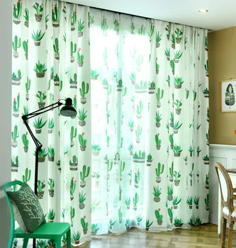 

Modern Curtains for Living Dining Room Bedroom Nordic Plant Cotton and Linen Potted Curtain Tulle Finished Product Customization