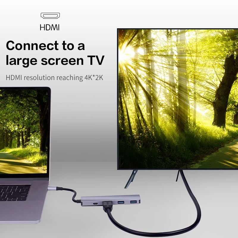 Док-станция type C HUB 4 в 1 к HDMI/2xUSB3. 0/PD конвертер type-C питания