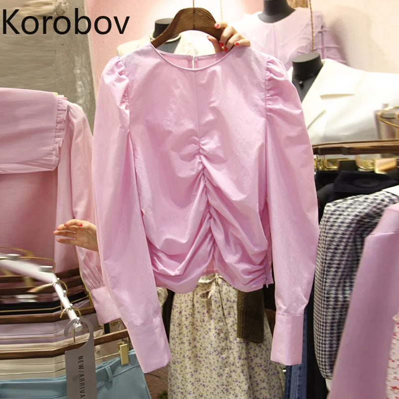 

Korobov 2020 New Arrival Women Blouses Vintage Elegant Female Shirts Korean Chic Long Sleeve Solid Blusas Mujer 2a509