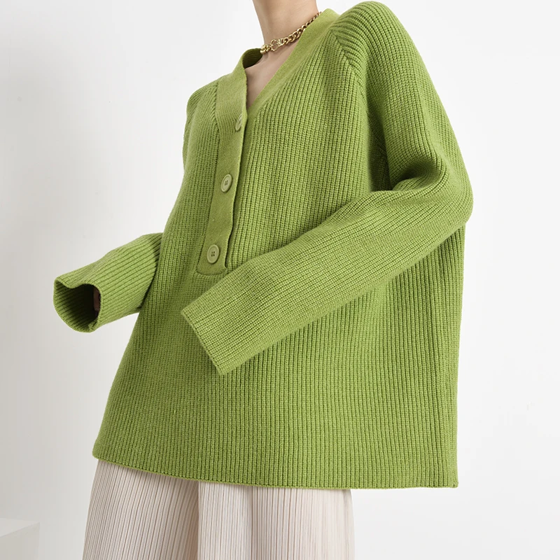 [EAM] Green Brief Big Size Knitting Sweater Loose
