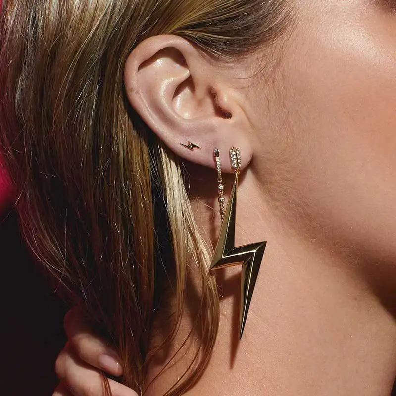 

Fashion Crystal Gold Silver Color Lightning Shape Geometric Metal Dangle Earrings Bohemian Earrings for Woman Party Jewelry