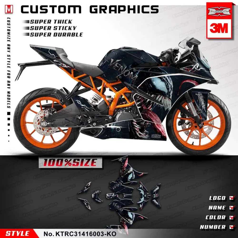 KUNGFU графика наклейки для мотоциклов комплект клейкие черные для KTM RC 125 200 RC125 RC200 Venom стиль - Цвет: KTRC31416003-KO