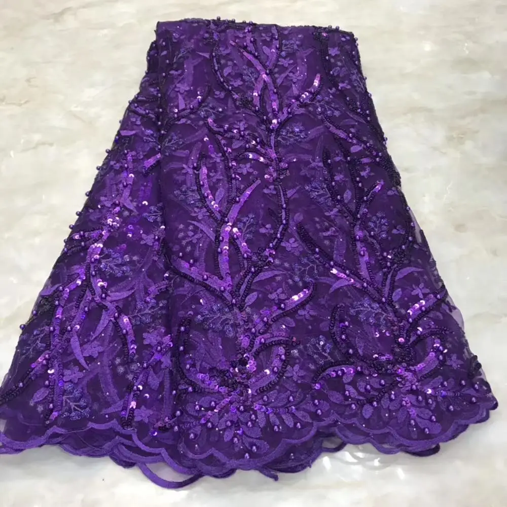 2019 фиолетовая кружевная ткань ручной работы с французским бисером 3d цветок