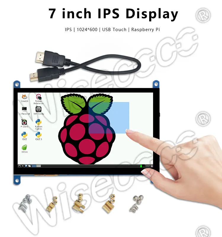 Wisecoco 7 inch LCD Monitor for PS4/Raspberry Pi 4 3B+ 3B Banana Pi HDMI 1024x600 LCD Display Capacitive Touch Screen