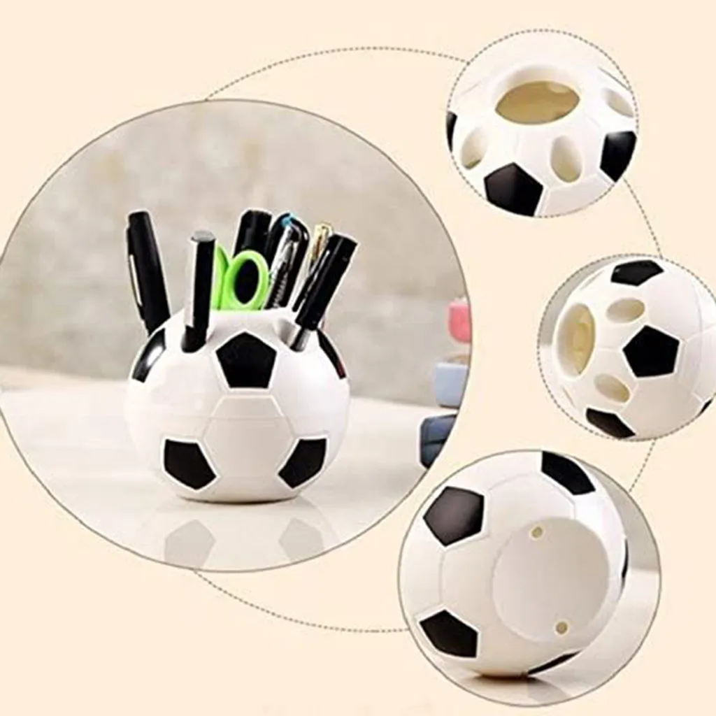 En forma de bola de fútbol para cepillos de dientes, soporte para lápices, soporte para cepillos de maquillaje en forma de fútbol, regalos deportivos de equipo, escritorio, decoración del hogar