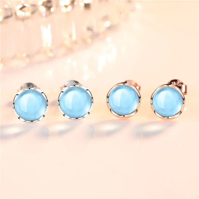 

Exquisite Silver Plated Round Blue Crystal Stud Earrings Girls Daily Earrings Birthday Banquet Gifts Bridal Lover's Jewelry