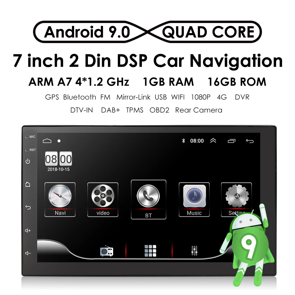 Cheap 2 Din Touch screen 7" Car Multimedia Auto Universal radio Bluetooth GPS Navigation Stereo MP3 MP5 USB FM TPMS DVR OBD2 1