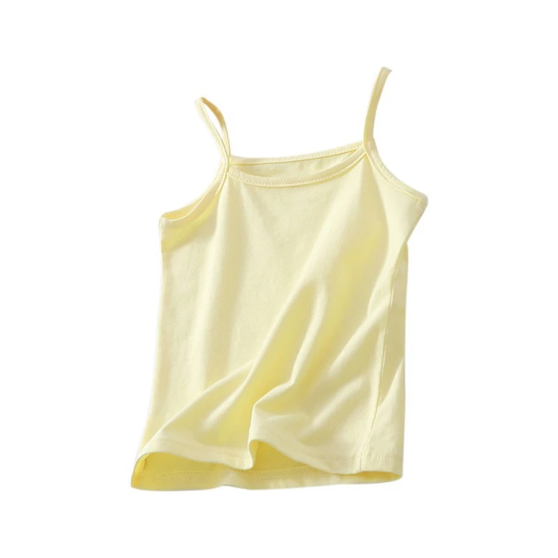 Summer Baby Kids Girls Vest 4 Colors Cotton Comfortable Sleeveless Solid Color Camisole Singlet Girls Undershirts Teenager Vest - Цвет: Yellow D