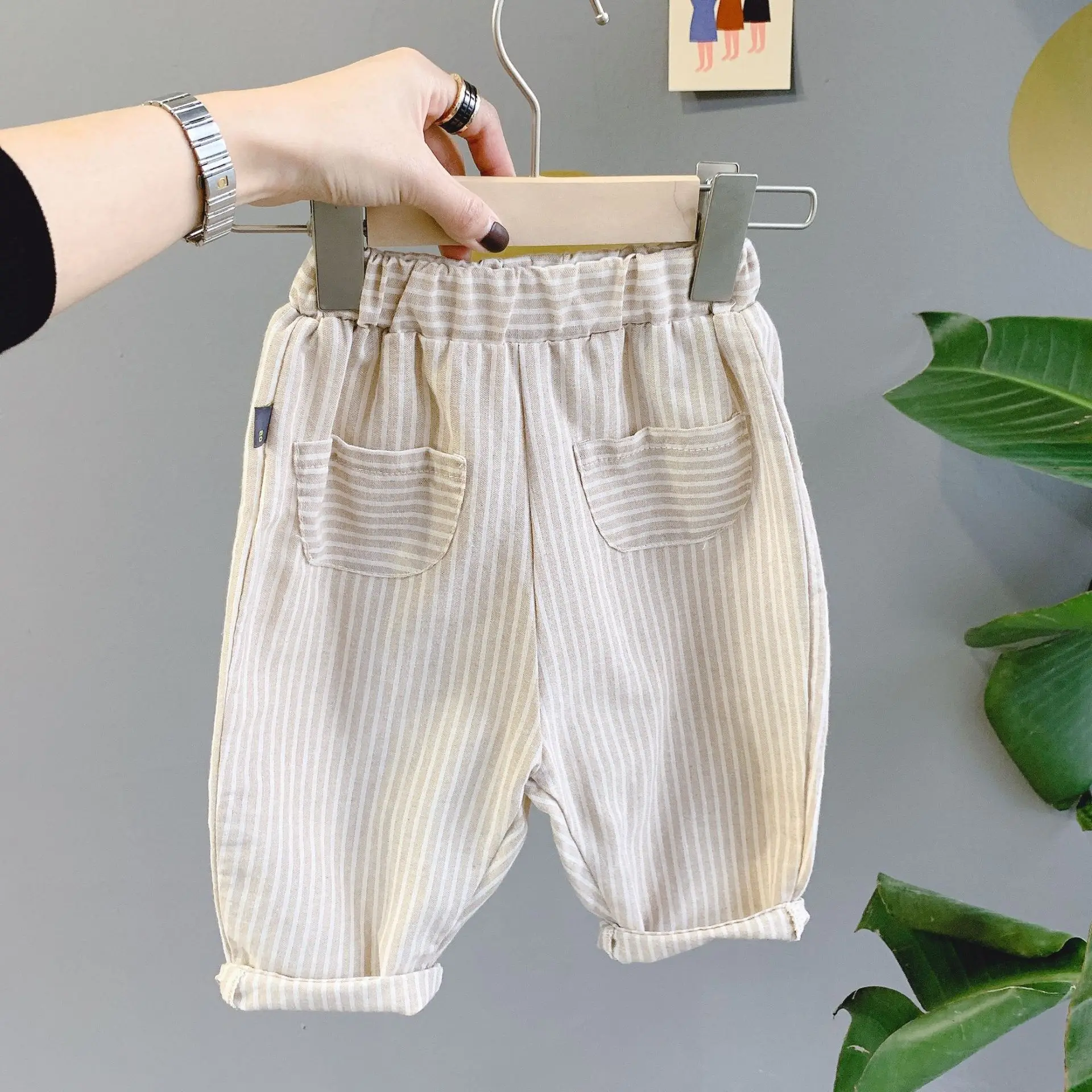 Spring Autumn Clothes Cotton Striped Baby Boys Girls Pants Pockets Pure Color Kids Casual Trousers Children Harem Pants kids pants